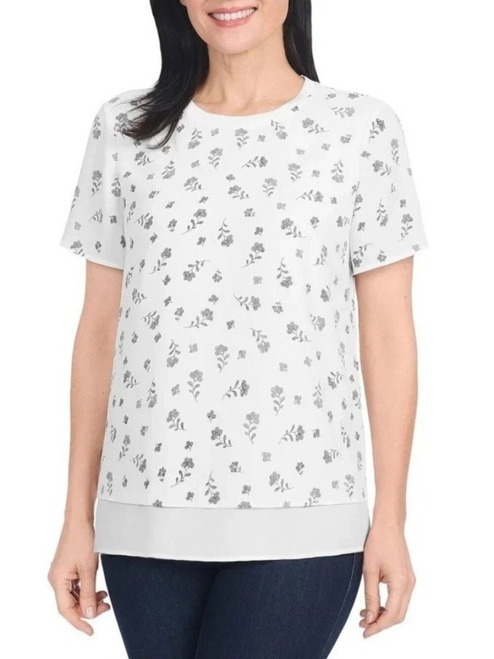 NWT Hilary Radley Women's XXL Blouse  Floral Print Short Sleeve Layer Chiffon